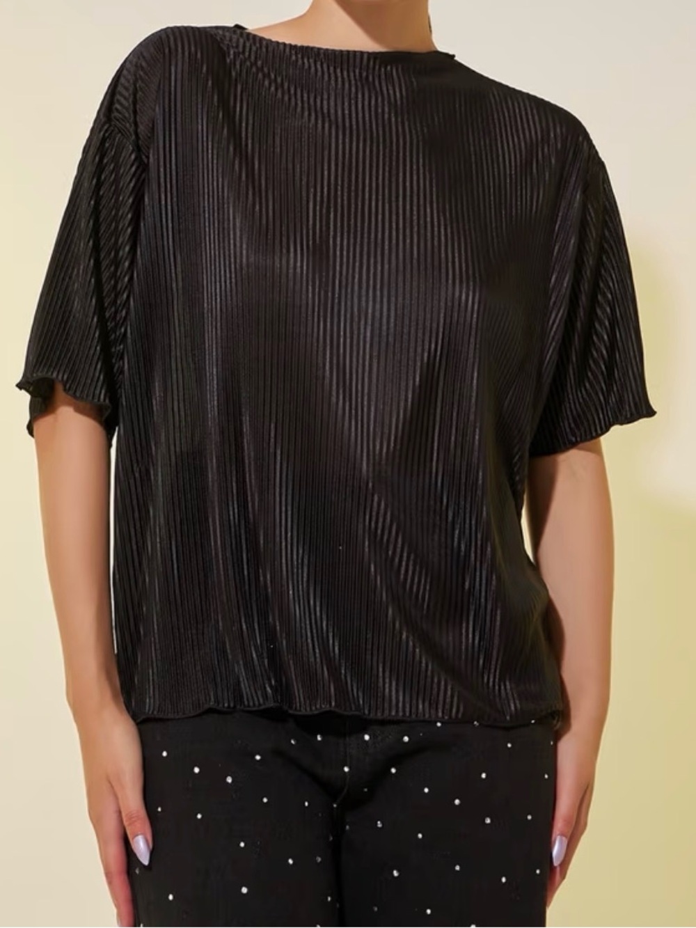 Vintage Traditions Black Ribbed Plissé Poly relaxed Short-Sleeve Tee 3X